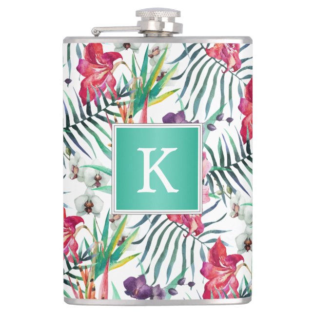 Bright Tropical Blommönster med Monogram Fickplunta (Framsidan)