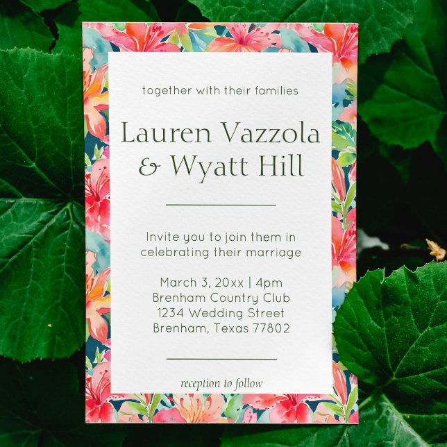 Bright Tropical Botanicals Blommigt Bröllop Inbjudningar (modern Hawaiian bright botanicals tropical floral wedding invitation beach destination wedding )