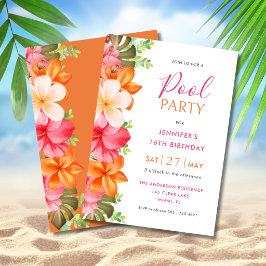 Bright Tropical Floral Birthday Pool Party  Inbjudningar