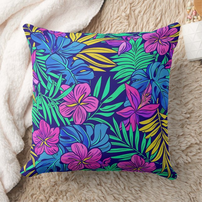 Bright Tropical Flowers Dekorativ kudde (Filt)
