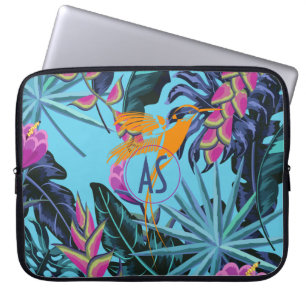 Bright Tropical Foliage Mönster med Hummingbird Laptop Fodral