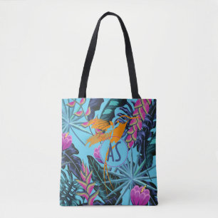 Bright Tropical Foliage Mönster med Hummingbird Tygkasse
