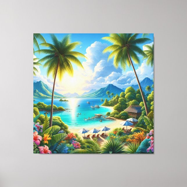 Bright Tropical Landscape With Palm Trees Canvastryck (Framsida)