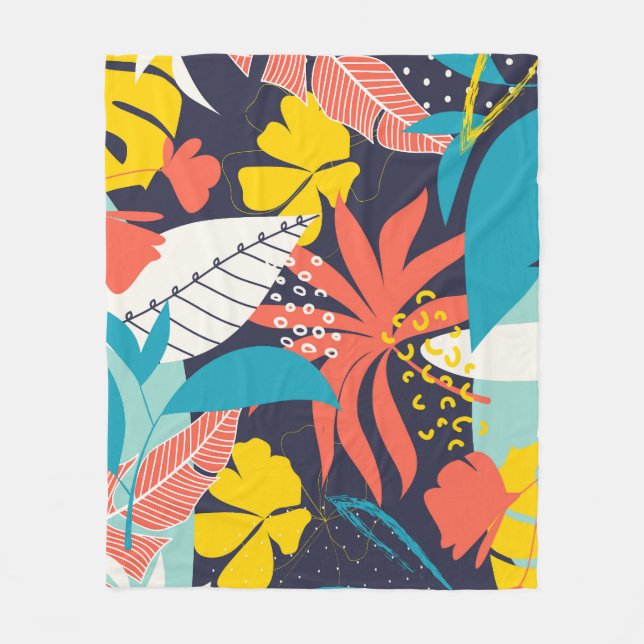 Bright Tropical Löv Mörk Mönster Fleecefilt (Framsidan)