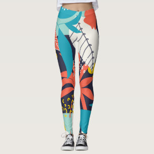 Bright Tropical Löv Mörk Mönster Leggings