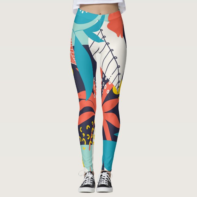 Bright Tropical Löv Mörk Mönster Leggings (Framsida)