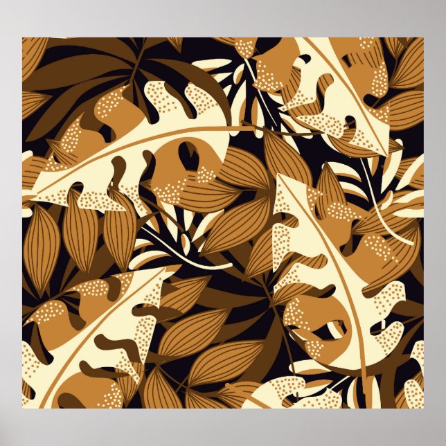 Bright Tropical Löv Mörk Mönster Poster (Framsidan)