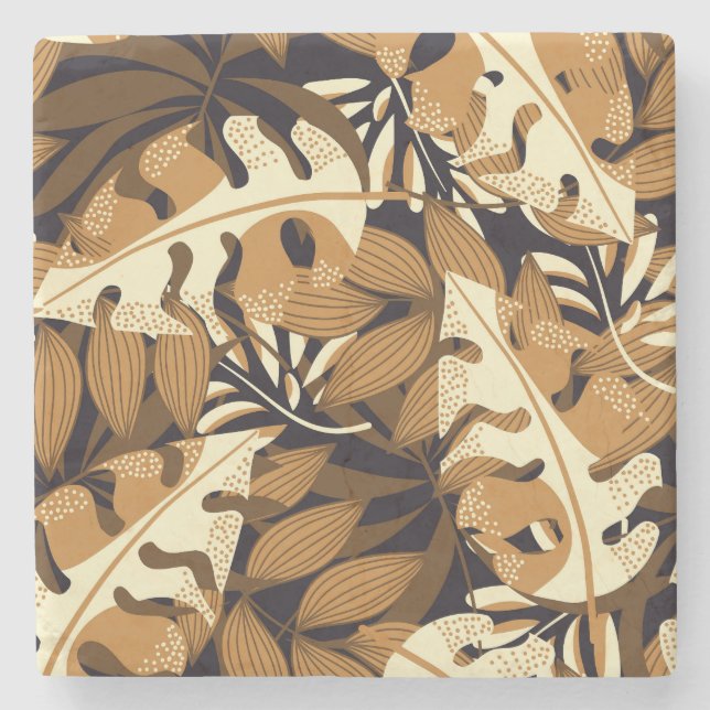 Bright Tropical Löv Mörk Mönster Stenunderlägg (Framsidan)