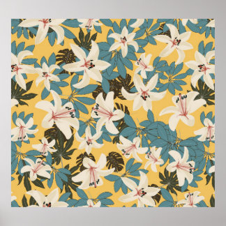 Bright Tropical Lövs Lily Mönster Poster
