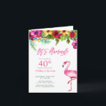 Bright Tropical Rosa Låt oss Flamingo 40:e födelse Inbjudan<br><div class="desc">Ställ in tonen för en roligt, summerar 40-årsdagen firande med den här söta tropiska "Låt oss Flamingle"-inbjudan till en uppstoppad fest! Med en klar, tropisk vattenfärgad blommigt med färgstark hibiscus, flaska-borste, en ljus fågel av paradiset och handflatan-löv, följt av "Låt oss Flamingle" i flamingo-rosa. Ditt personliga meddelande visas inuti, och...</div>