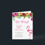 Bright Tropical Rosa Låt oss Flamingo 50:e födelse Inbjudan<br><div class="desc">Ställ in tonen för en roligt, summerande 50-årsfirande med den här söta tropiska "Låt oss Flamingle"-inbjudan till den hopfällda festen! Med en klar, tropisk vattenfärgad blommigt med färgstark hibiscus, flaska-borste, en ljus fågel av paradiset och handflatan-löv, följt av "Låt oss Flamingle" i flamingo-rosa. Ditt personliga meddelande visas inuti, och kortet...</div>