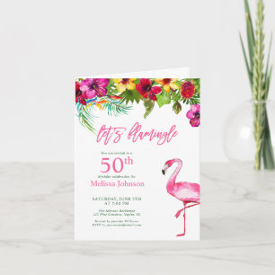 Bright Tropical Rosa Låt oss Flamingo 50:e födelse Inbjudan