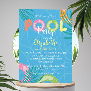 Bright Tropical Summer Roligt Birthday Bassäng Par Inbjudningar