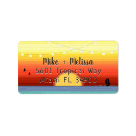 Bright Tropical Sunset & String Ljus Adressetikett