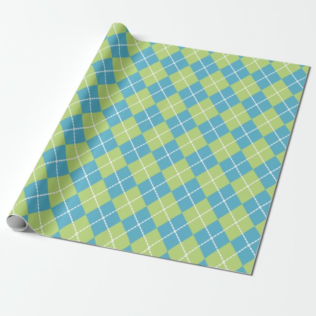 Bright Turcos and Lime Argyle Presentpapper (Utrullad)