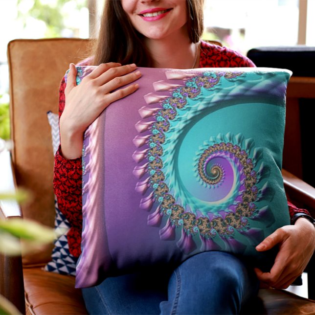 Bright Turcos Aqua Lila Spiral Dekorativ kudde (Skapare uppladdad)