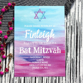 Bright Turcos Shock rosa Star Bat mitzvah Inbjudningar