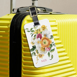 Bright Vår Blommigt Bouquet med Monogram Bagagebricka