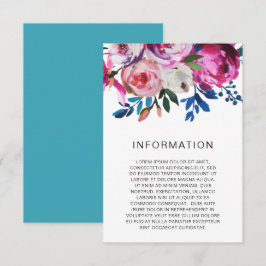 Bright Vibrant Teal Rosa Blommigt Modern Bröllop Tilläggskort