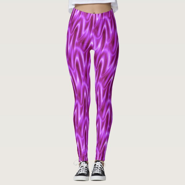 Bright Violet Vågigt Mönster Leggings (Framsida)