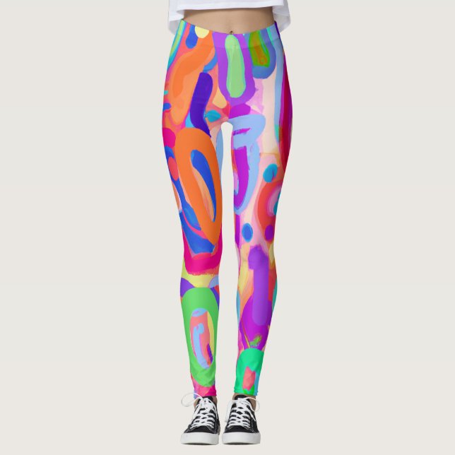 Bright Vivid Färg Mönster Leggings (Framsida)
