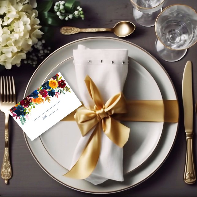 Bright Watercolor Blommigt Bröllop Placeringskort (Skapare uppladdad)