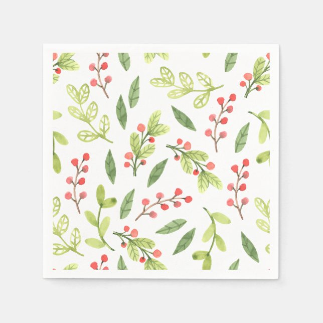 Bright Watercolor jul Mistletoe Mönster Pappersservett (Framsidan)