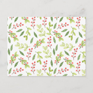Bright Watercolor jul Mistletoe Mönster Vykort