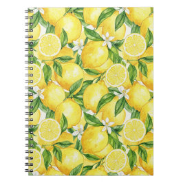 Bright Watercolor Lemon Pattern Anteckningsbok