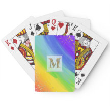 Bright Watercolor Rainbow och Guld Monogram