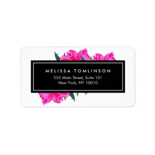 Bright Watercolor Rosa Peonies Blommigt Bouquet Adressetikett