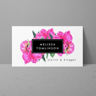 Bright Watercolor Rosa Peonies Blommigt Bouquet Visitkort