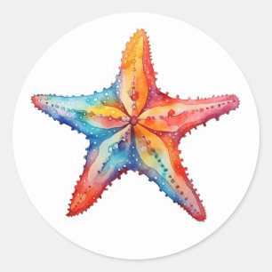 Bright Watercolor Starfish Coastal Beach Runt Klistermärke