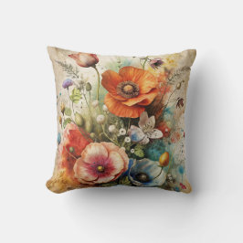 Bright Watercolor Wildflowers Kudde
