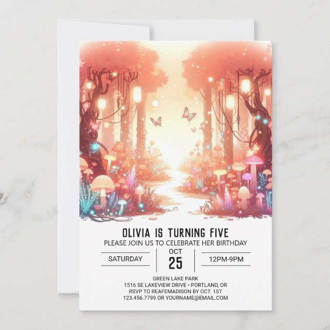 Bright Whimsical Woodland Digital Birthday Inbjudningar (Framsida)