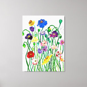 Bright Whimsique Colorful Vild Poppy Watercolor Canvastryck