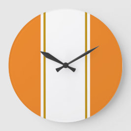 Bright White Brown Tävla Rand on Warm Orange Stor Klocka