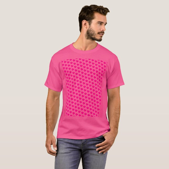 Bright WOW Rosa Valentine Hearts Mönster T Shirt (Hel framsida)