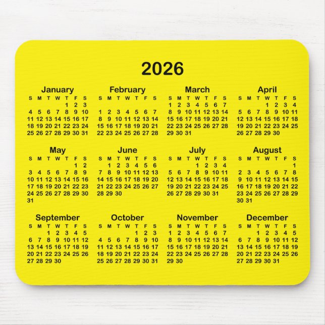 Bright Yellow and Black 2026 Calendar Musmatta (Framsidan)
