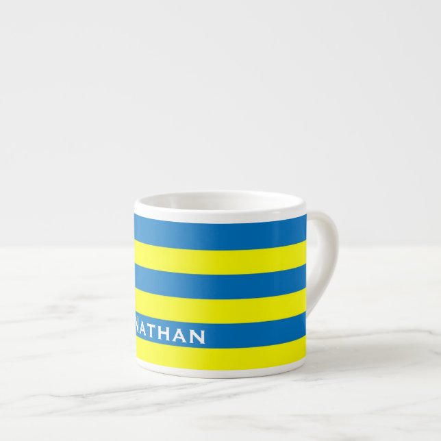 Bright Yellow and Blue Stripes Personalised Espressomugg (Framsida höger)