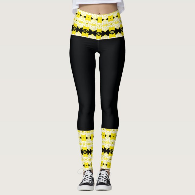 Bright Yellow & Black Tribal Leggings (Framsida)