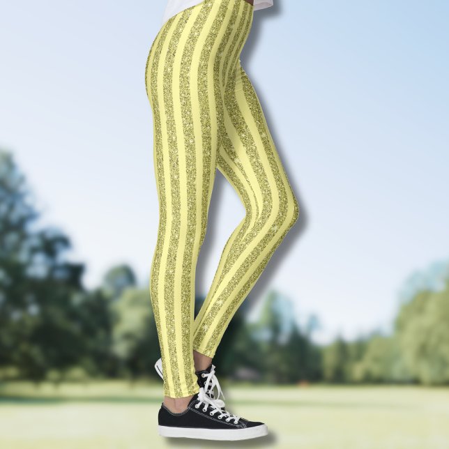 Bright Yellow Glitter Style Vertical Stripes Leggings (Skapare uppladdad)