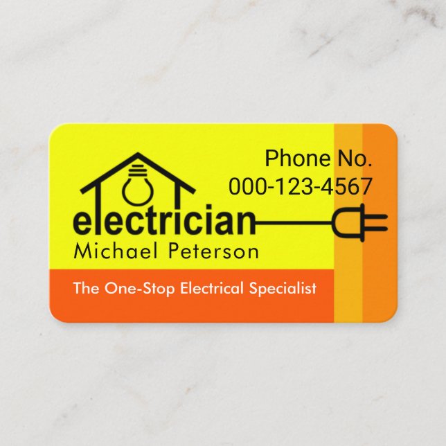 Bright Yellow Home Electrician Bulb Wiring Visitkort (Framsida)