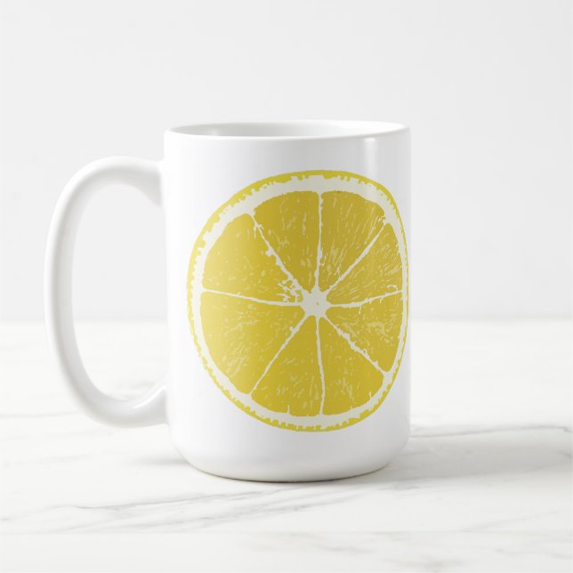 Bright Yellow Lemon Slice on White Mug Kaffemugg (Vänster)