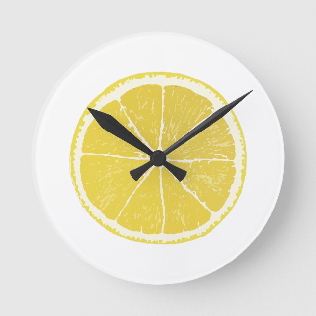Bright Yellow Lemon Slice Wall Clock Rund Klocka (Framsida)