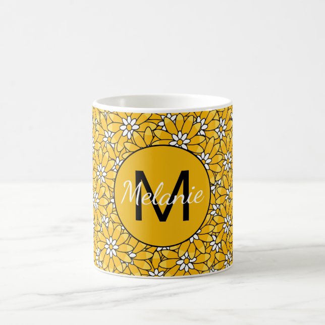 Bright Yellow Overlapping Floral Pattern Kaffemugg (Center)