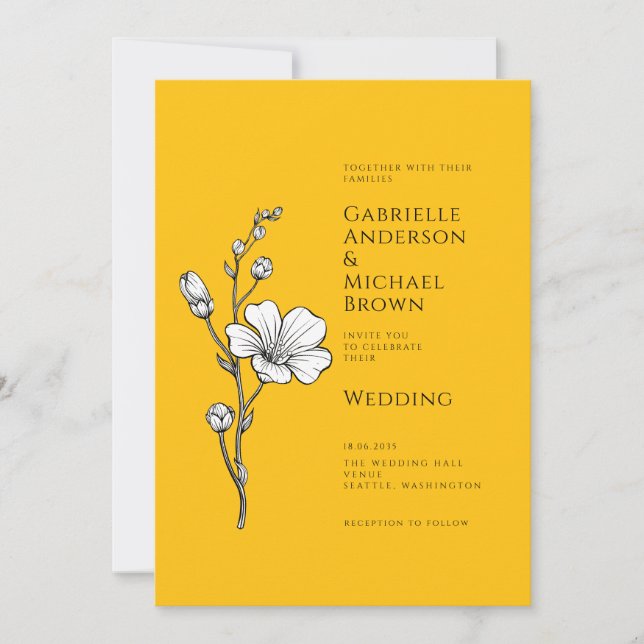 Bright Yellow Vintage Retro Floral Wedding  Inbjudningar (Framsida)