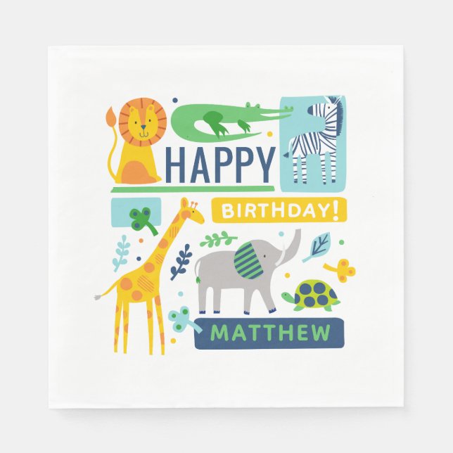 Bright Zoo Jungle Animals Birthday 6.5" NAPKINS Pappersservett (Framsidan)