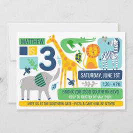 Bright Zoo Jungle Animals Birthday Invitation Inbjudningar