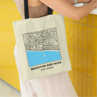 Brighton and Hove, East Sussex City Map Tote Bag Tygkasse